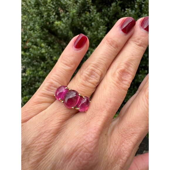 Charlie & Marcelle One of a Kind Jumbo Gumdrop Three Stone Cabochon Ring Pink - Picture 9 of 10